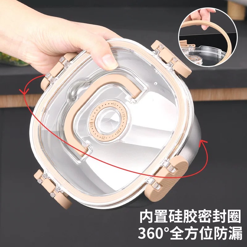 304 stainless steel fresh-keeping bowl with lid, sealed box, large-capacity lunch box, food-grade microwave-heated fresh-keeping box Specification image