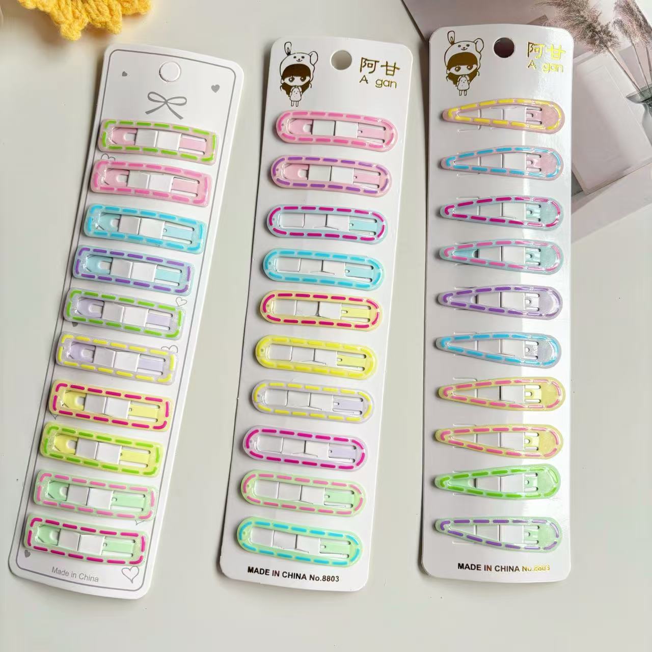 新款糖果色线条10个/卡儿童bb夹6cm女童滴胶亮闪发卡方形水滴发饰