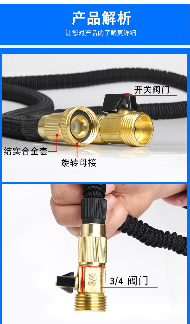 跨境专供美标花园伸缩水管防冻防晒TPE软管高压洗车水管套装详情12