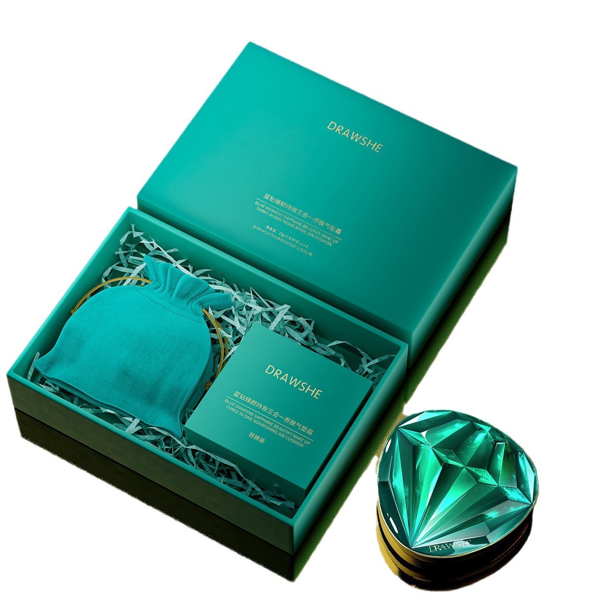 DRAWSHE玖皙蓝钻石臻颜持妆三合一养肤气垫霜气垫粉扑气垫bb遮瑕详情图9