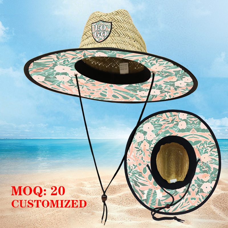 Customized Logo vacation-style sun protection straw hat, straw hat, seaside lifeguard, customized style, hand-woven natural outdoor straw hat Application Scenario
