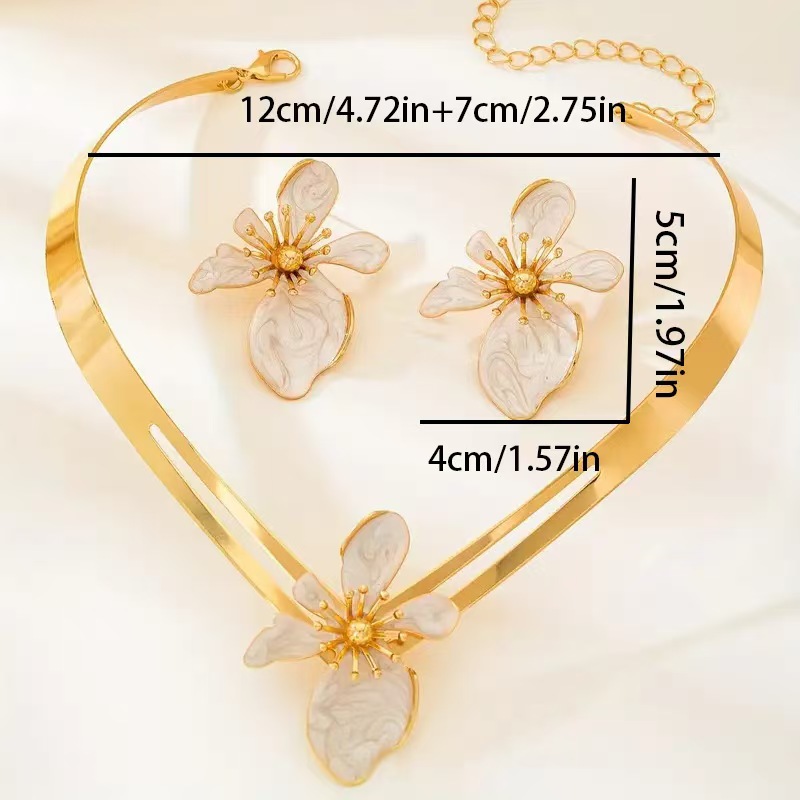 跨境爆款个性夸张花朵耳钉项圈套装创意个性小众设计感日常派对白底实物图