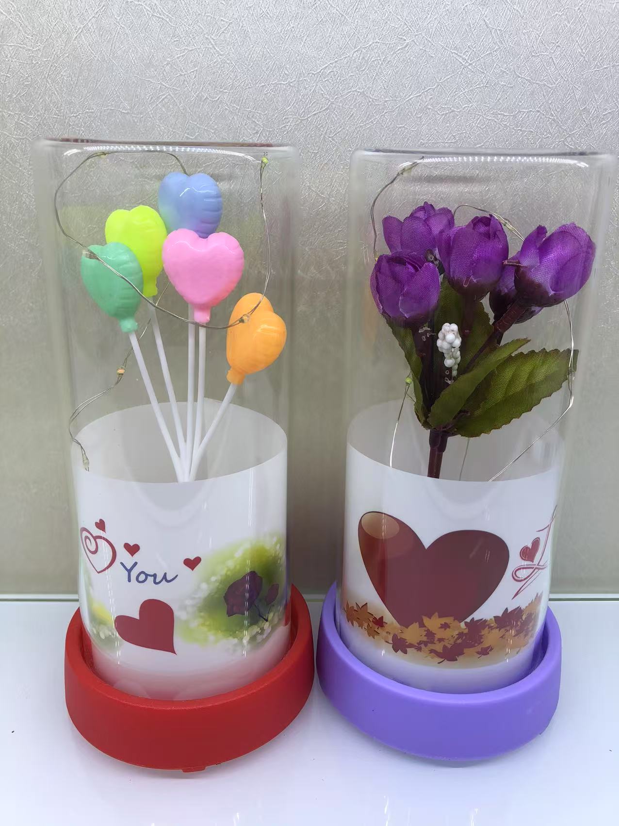 马卡龙色工艺品摆件，玻璃带灯礼品，创意气氛灯摆件，生日情人节礼物跨境专供