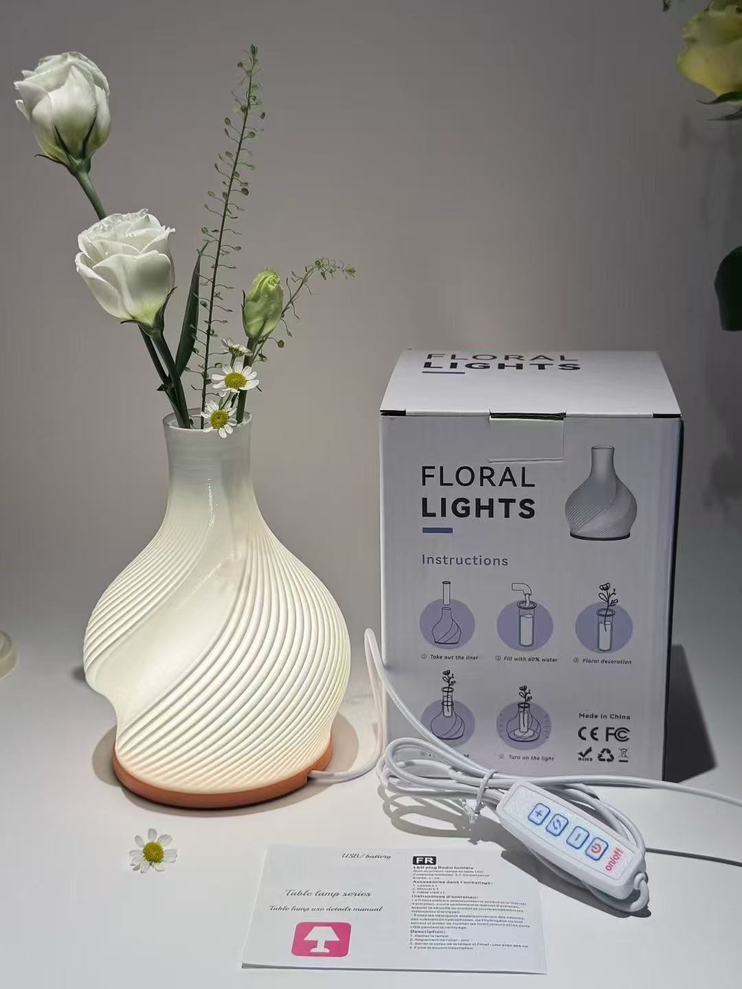 简约北欧少女卧室书房床头浪漫氛围灯装饰花瓶台灯USB调光小夜灯