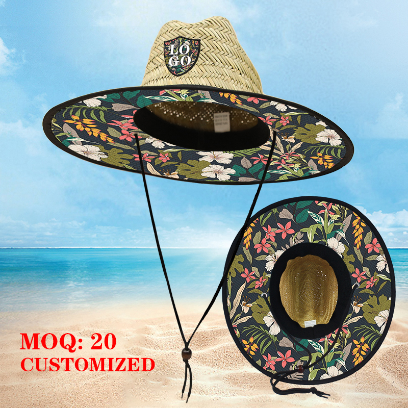 Customized Logo vacation-style sun protection straw hat, straw hat, seaside lifeguard, customized style, hand-woven natural outdoor straw hat Specification image