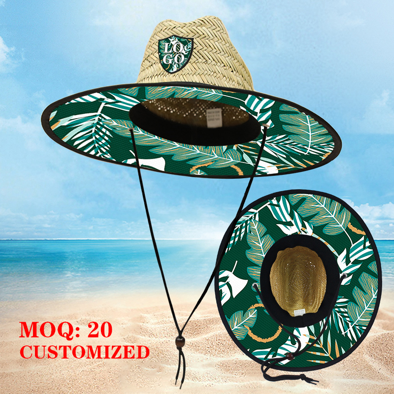 定制Logo度假风防晒草帽草帽海边救生员定制款式手工编织天然户外草帽