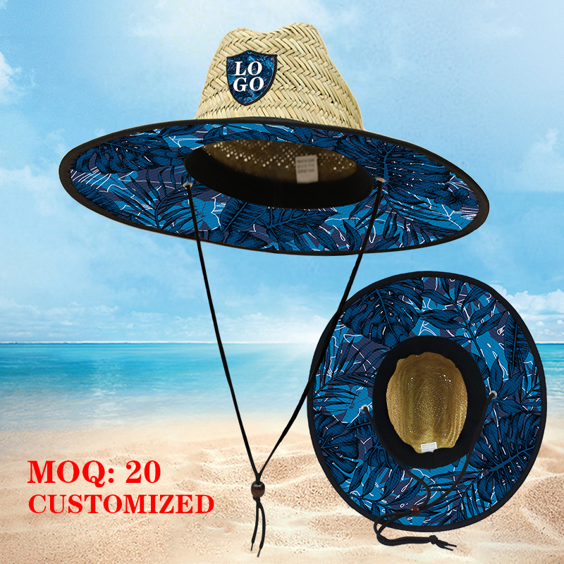 海边救生员定制款式户外草帽定制Logo度假风防晒草帽手工编织天然草