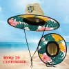 Lifeguard seaside custom style straw hat custom Logo vacation sun protection straw hat natural grass adult straw hat details Picture