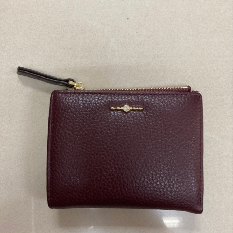 女士钱包皮票夹时尚方形钱包皮质钱包酒红