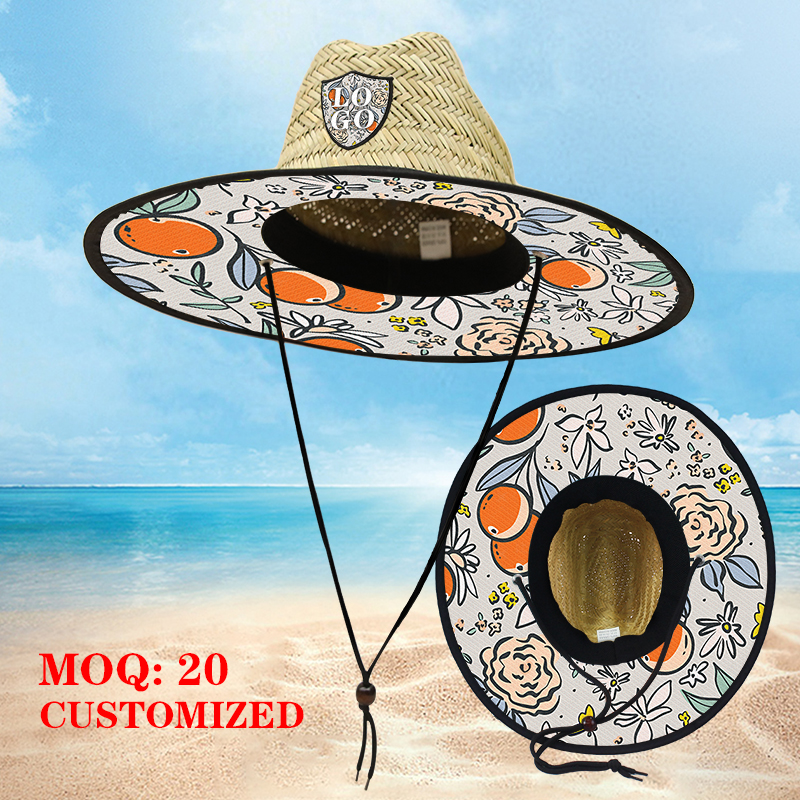 Lifeguard seaside custom style straw hat custom Logo vacation sun protection straw hat natural grass adult straw hat Specification image