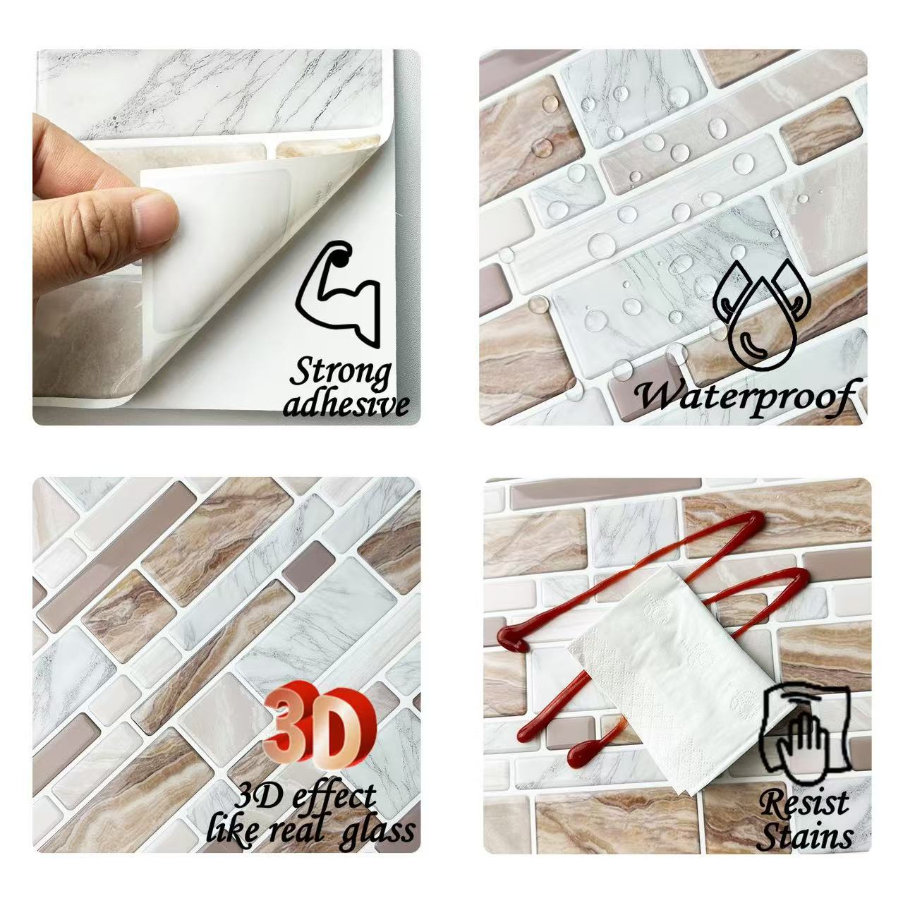 防水现代塑料PU墙砖厨房贴纸3D聚氯乙烯不干胶滴模剥离贴安装家用详情4