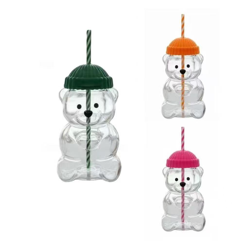 萌趣小熊水杯，彩色帽子配吸管，可爱又实用！白底实物图