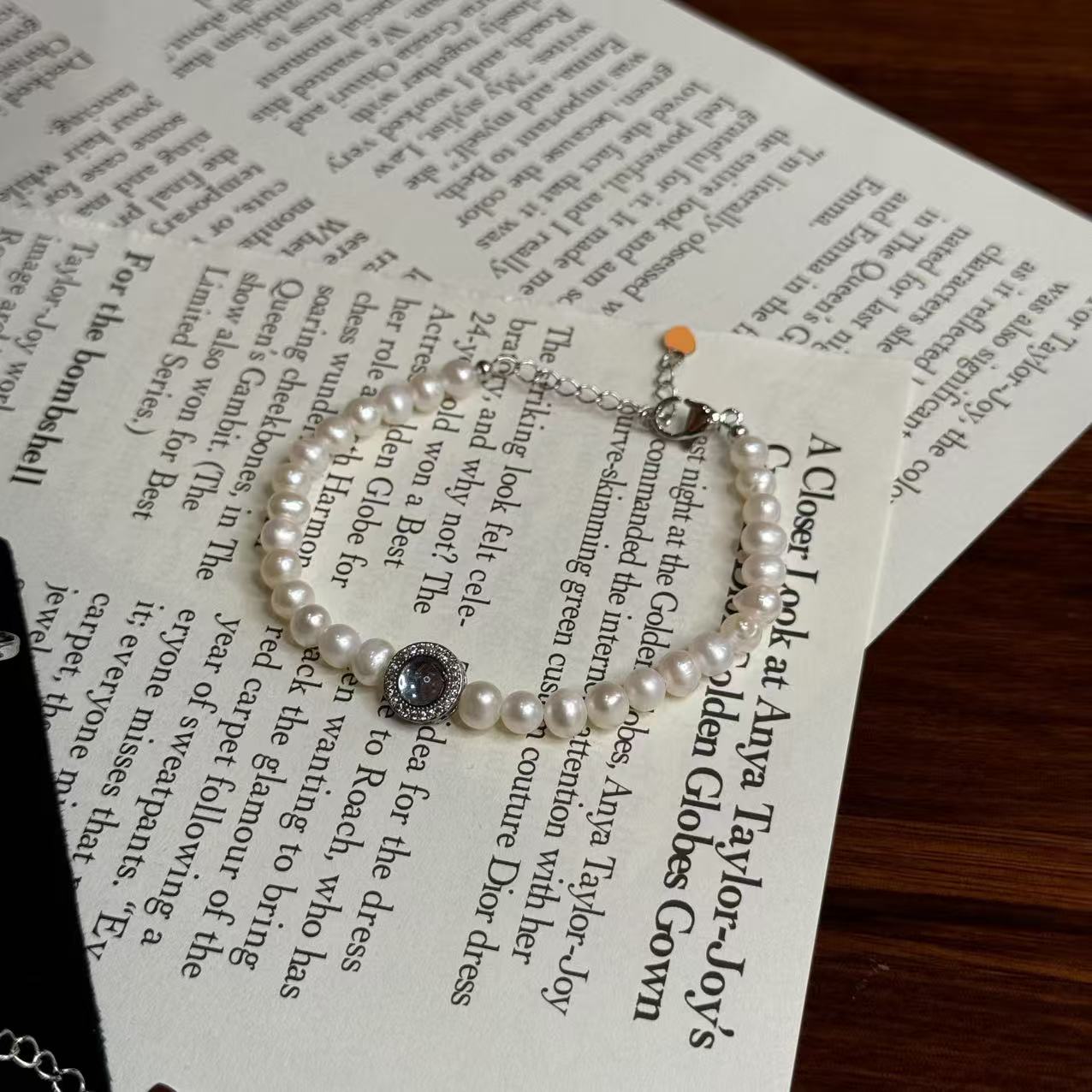 天然珍珠铜镀金银色设计极简高级珍珠串手链