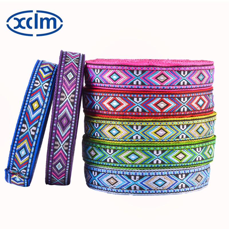 1.8cm ethnic webbing accessories, ethnic style polyester decorative materials, colored jacquard ribbons, edge wrapping fabric strips details Picture