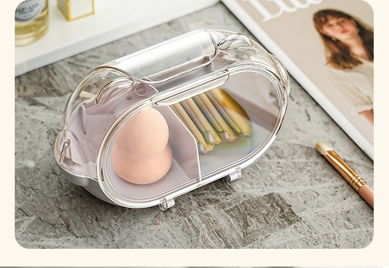 W74-WM-9013乐橙新品粉扑收纳盒透明防尘桌面美妆蛋气垫收纳盒