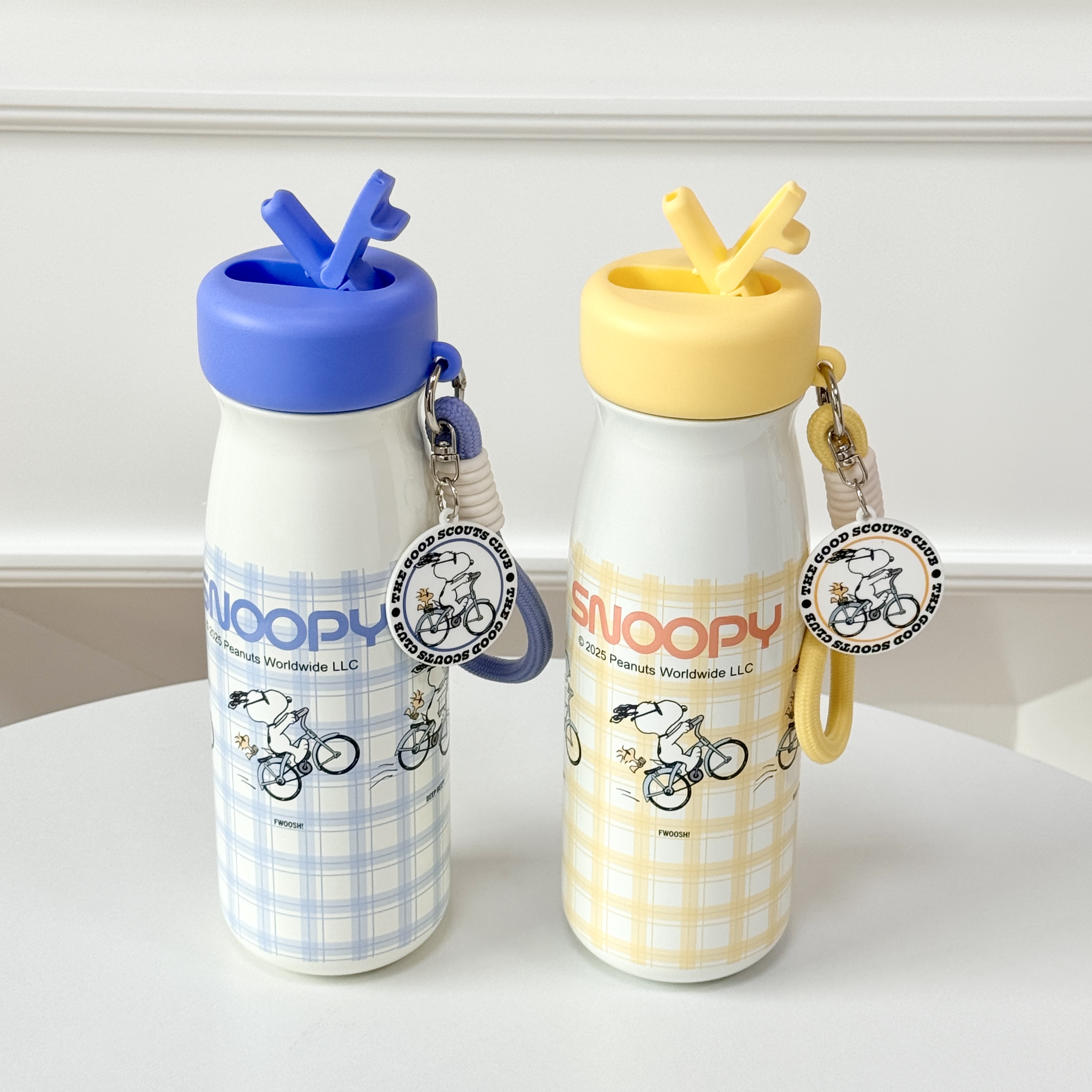 TinkerTot Snoopy Official authorized stainless steel whistle, straw cup, insulated cup 550ml, yellow/blue Specification image