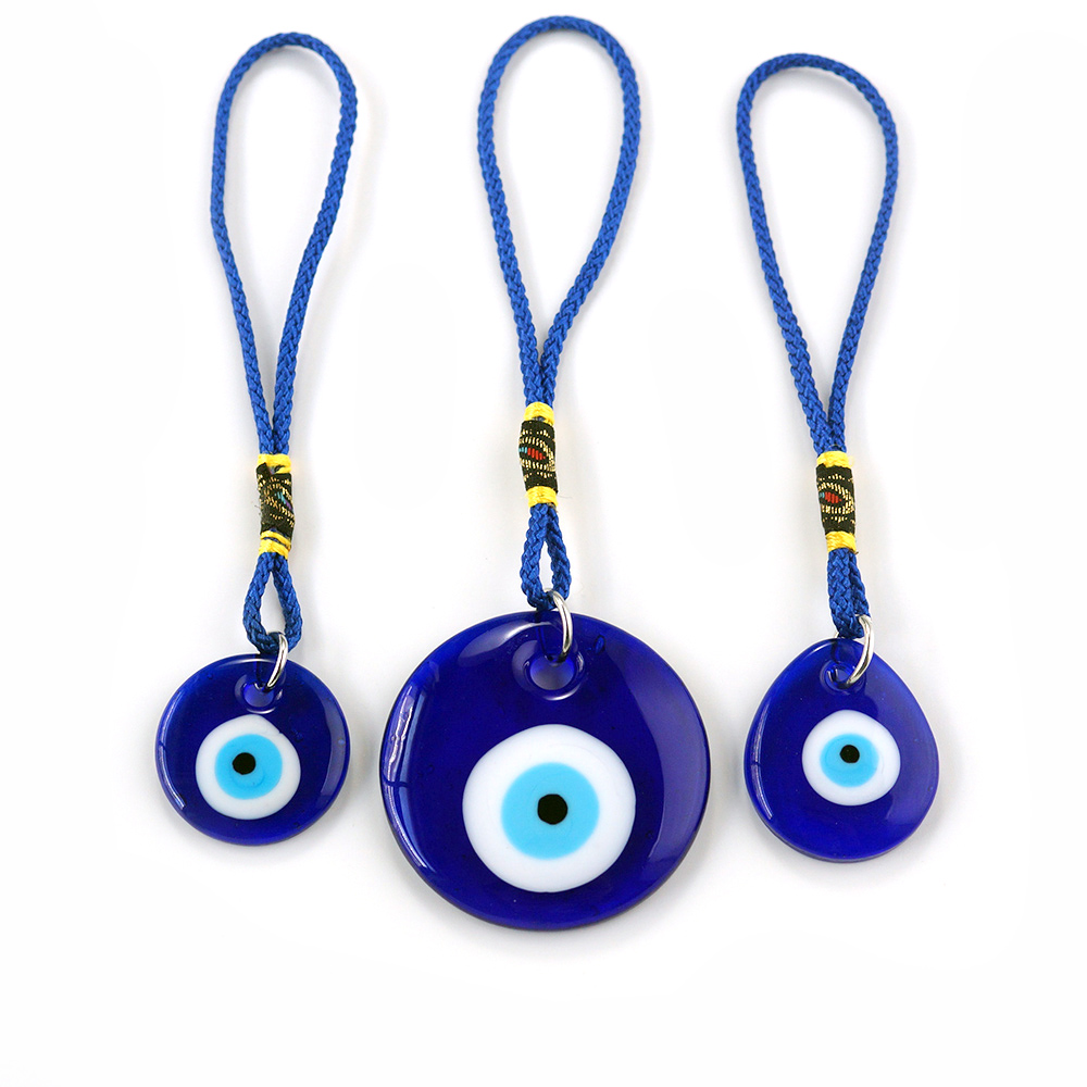 Turkish glass blue eye pendant, Devil's Eye hanging ring, blue rope with rope, Devil's Eye craft decoration ZNRA Item Picture
