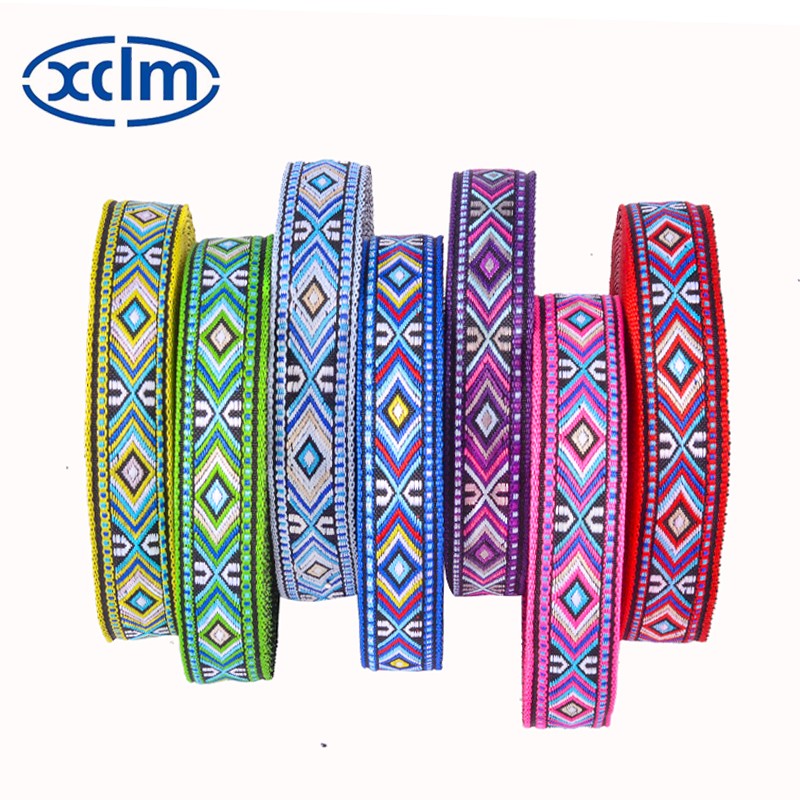 1.8cm ethnic webbing accessories, ethnic style polyester decorative materials, colored jacquard ribbons, edge wrapping fabric strips Specification image