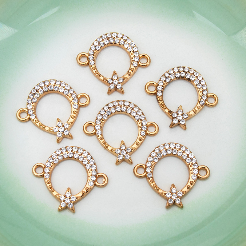 Wholesale of new diy creative jewelry accessories, double-hanging hollowed-out star and moon dot diamond necklaces, bracelets, pendants and pendants