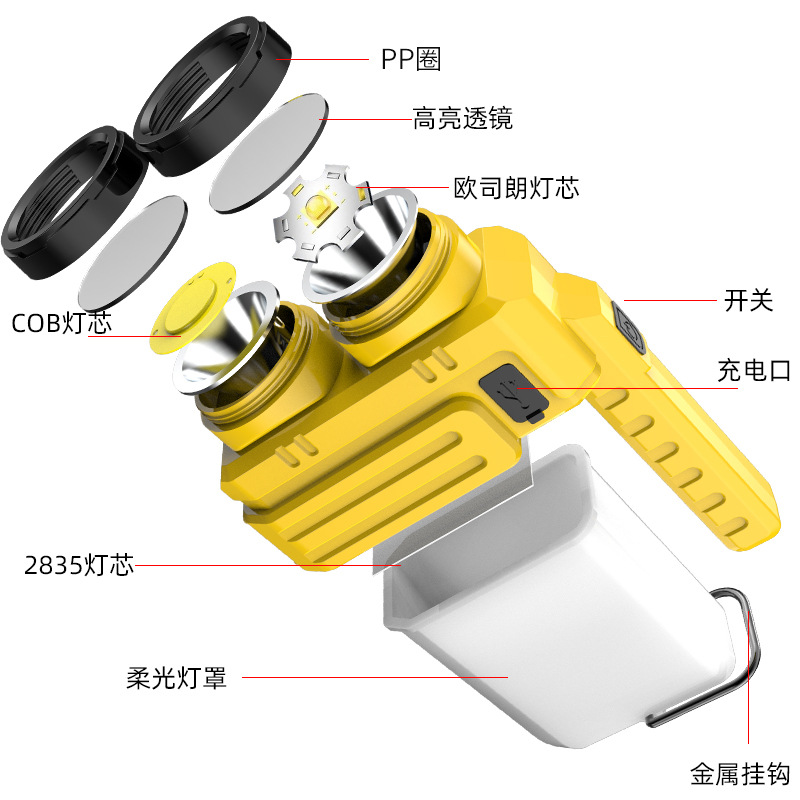 Outdoor sports fast-charging large-capacity portable camping lamp, patrol fishing lamp, hand-held high-power camping lighting lamp pic 3