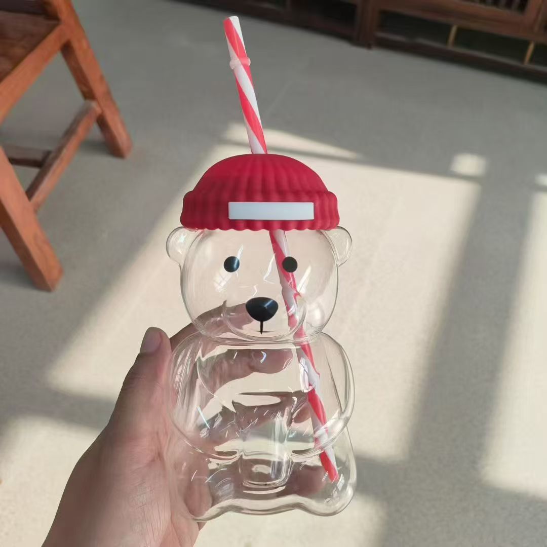 萌趣小熊水杯，彩色帽子配吸管，可爱又实用！细节图