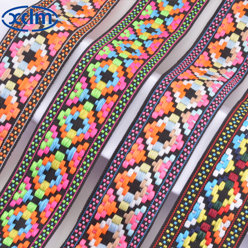 4.5cm multi-color polyester ethnic-style webbing, geometric webbing, clothing accessories, decorative jacquard webbing, edge banding fabric strips
