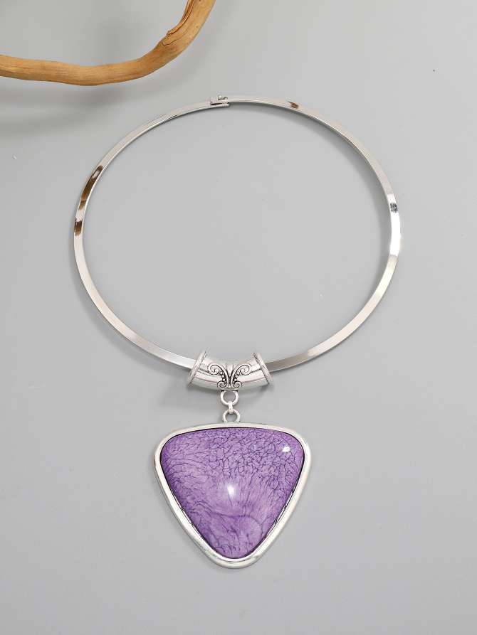 欧美复古波西米亚天然石淡雅紫色项链项链产品图