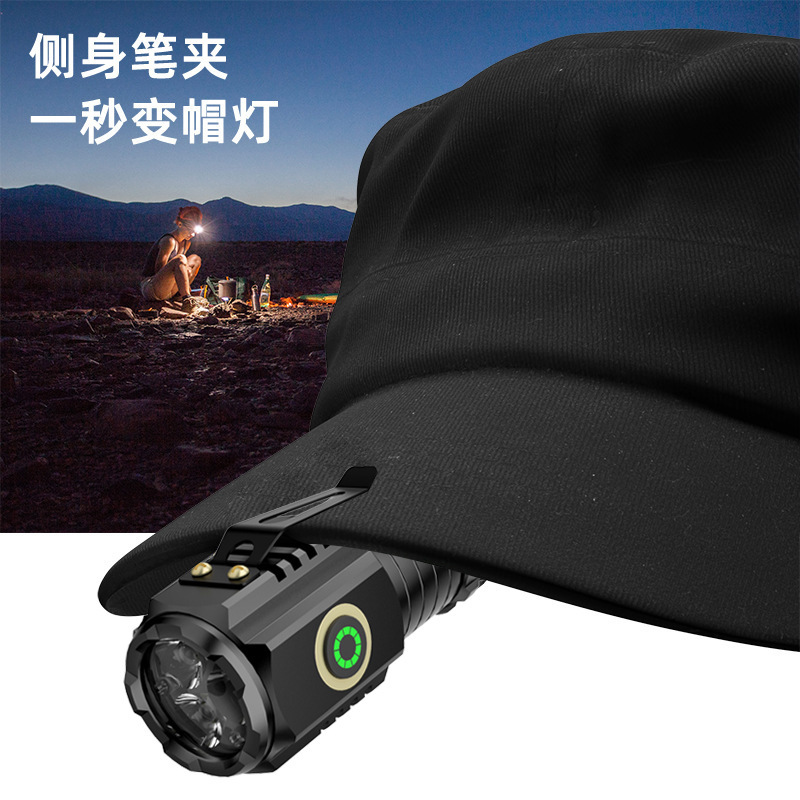 Outdoor mini flashlight, powerful laser cannon, three-eye multi-functional charging, portable, long-lasting, magnetic suction small flashlight pic 3