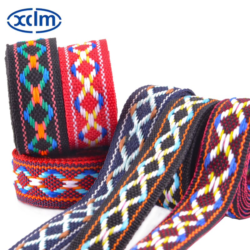 1.4cm ethnic webbing accessories, jacquard ribbon, polyester decorative narrow strips, colored jacquard webbing strips, edge wrapping fabric strips Specification image