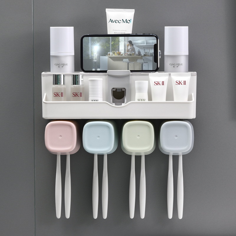 Toothbrush rack, toothbrush holder, mouthwash cup, bathroom storage rack, no need for drilling, bathroom toiletry set, automatic toothpaste squeezing Application Scenario