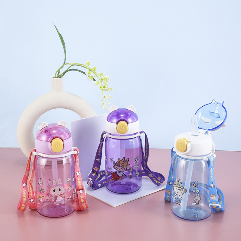 H164-HY-046 Student Straw Cup, Children's Water Cup Straw Cup, cute cartoon plastic Cup for students, Portable water cup details Picture