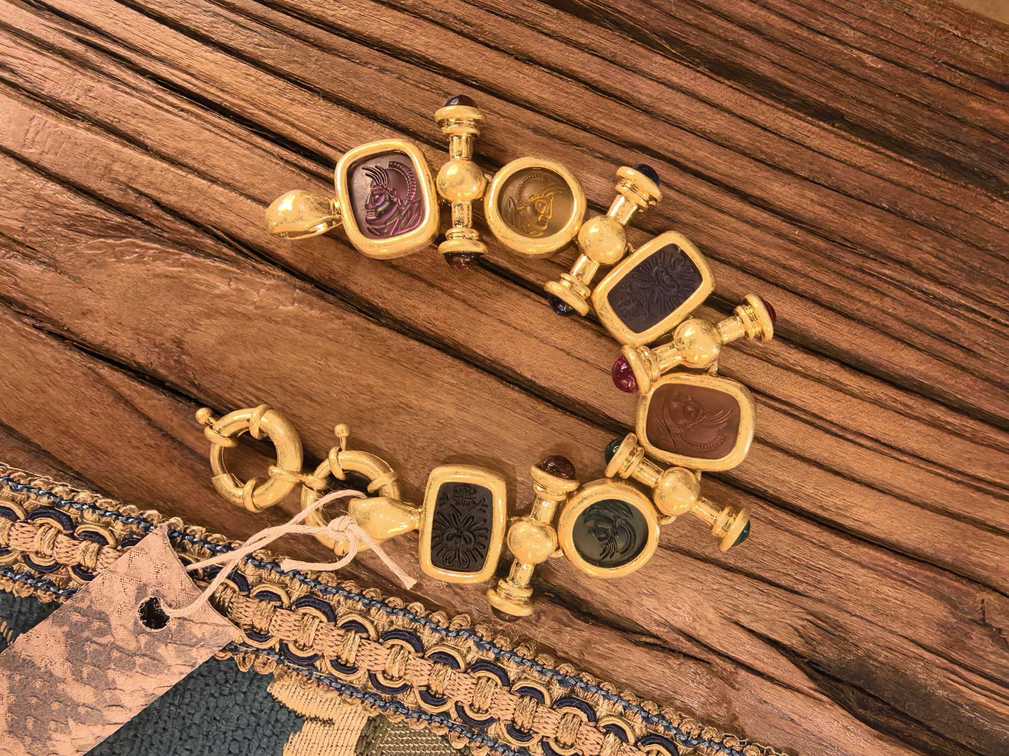 Vintage复古董琉璃珐琅华丽手链镀老制作