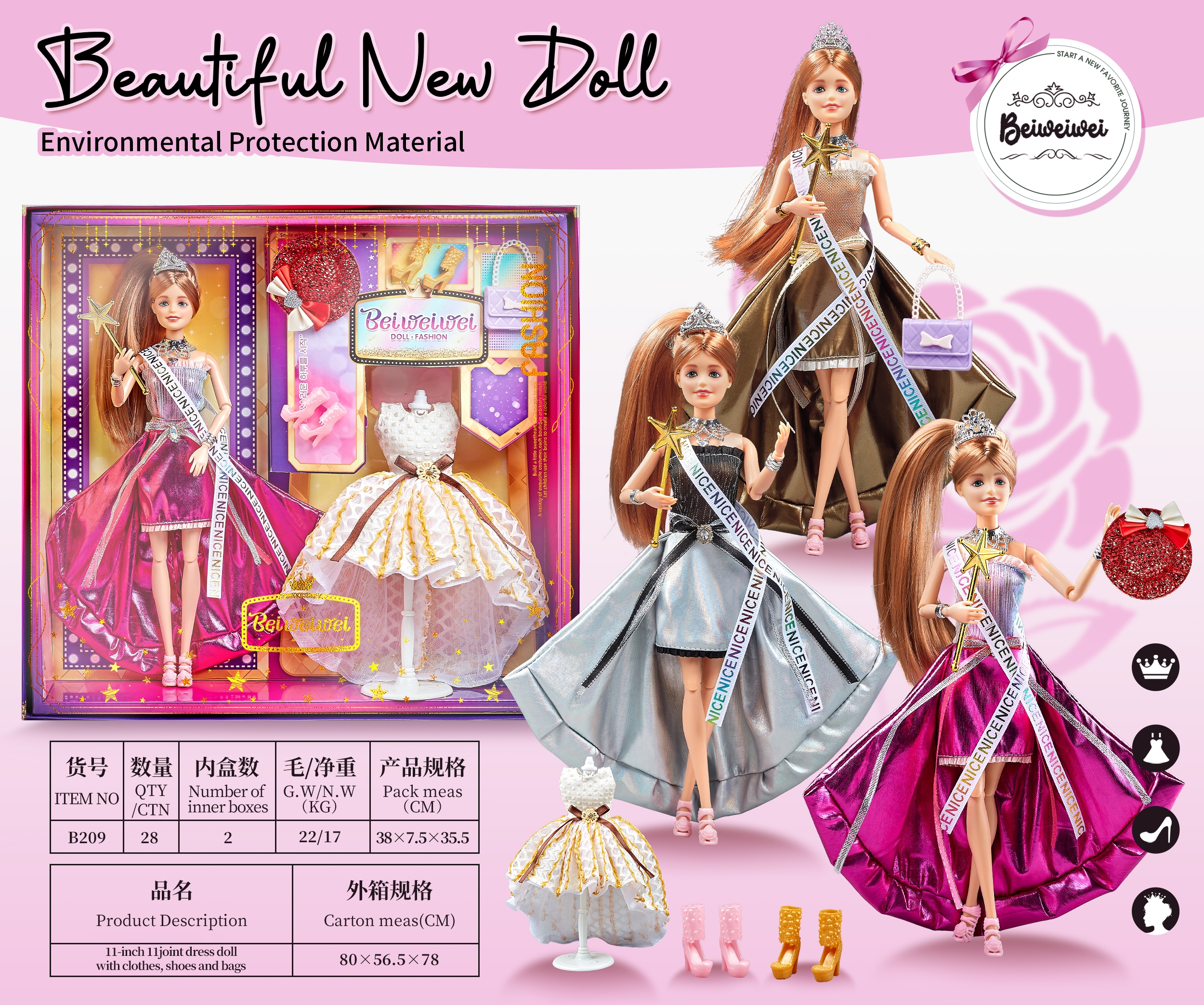 芭比娃娃玩具/毛绒玩具/俄罗斯套娃/洋娃娃公主娃娃/拉布布白底实物图