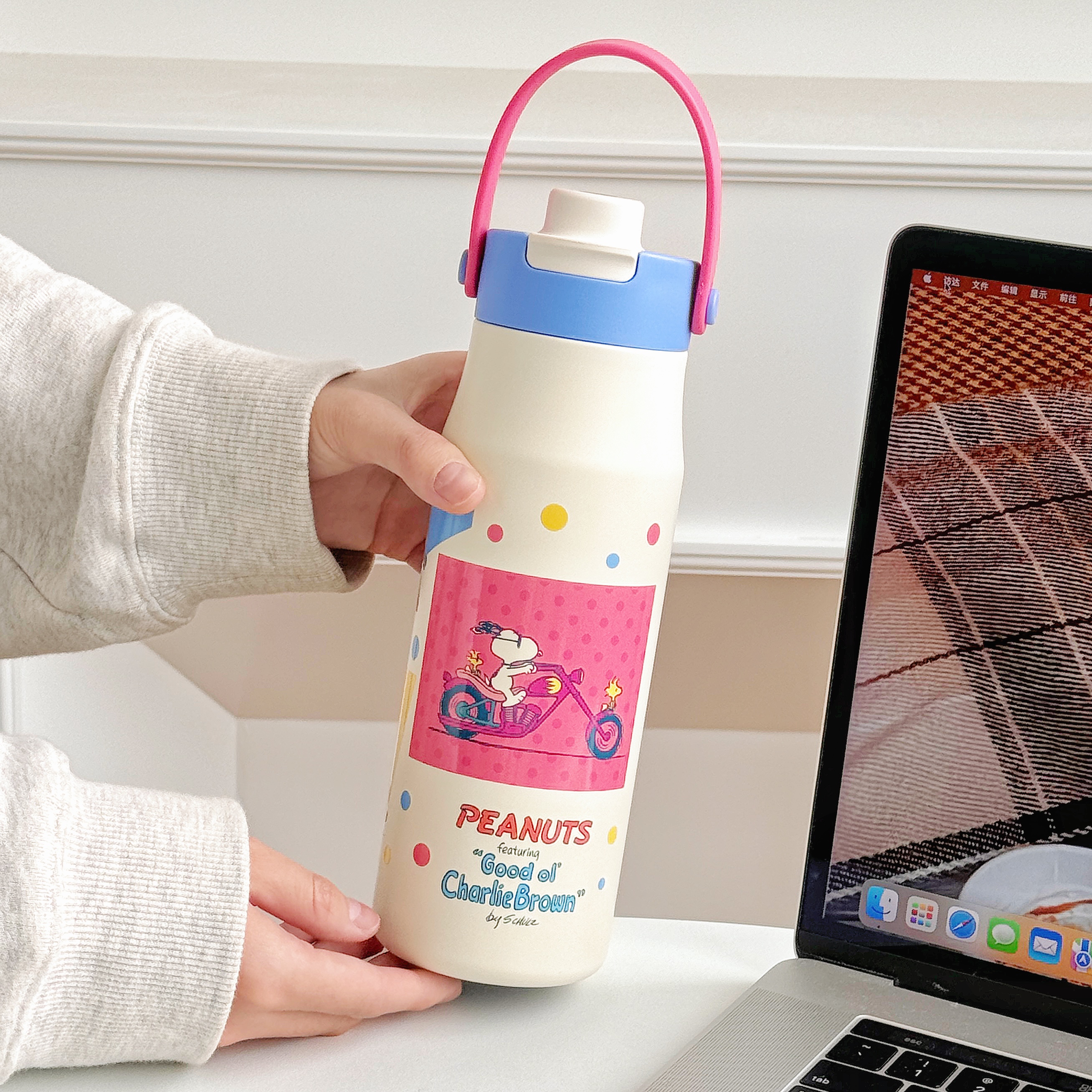 TinkerTot史努比正版授权保温水杯史努比骑行提手水杯保温水杯700ML