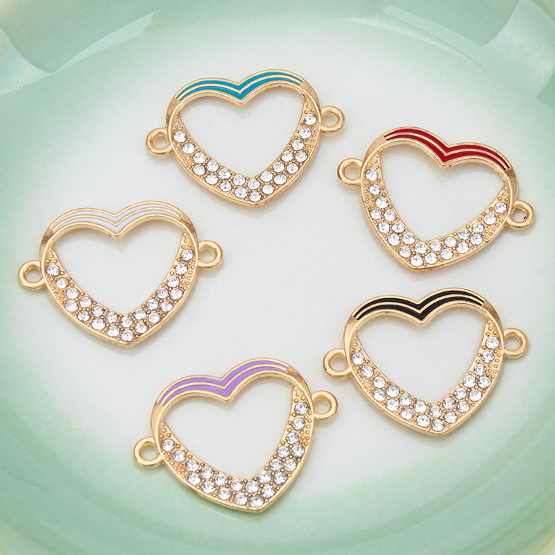 Wholesale of new creative jewelry diy accessories, double-hanging heart-shaped dot diamond necklaces, bracelets, pendants and small pendants