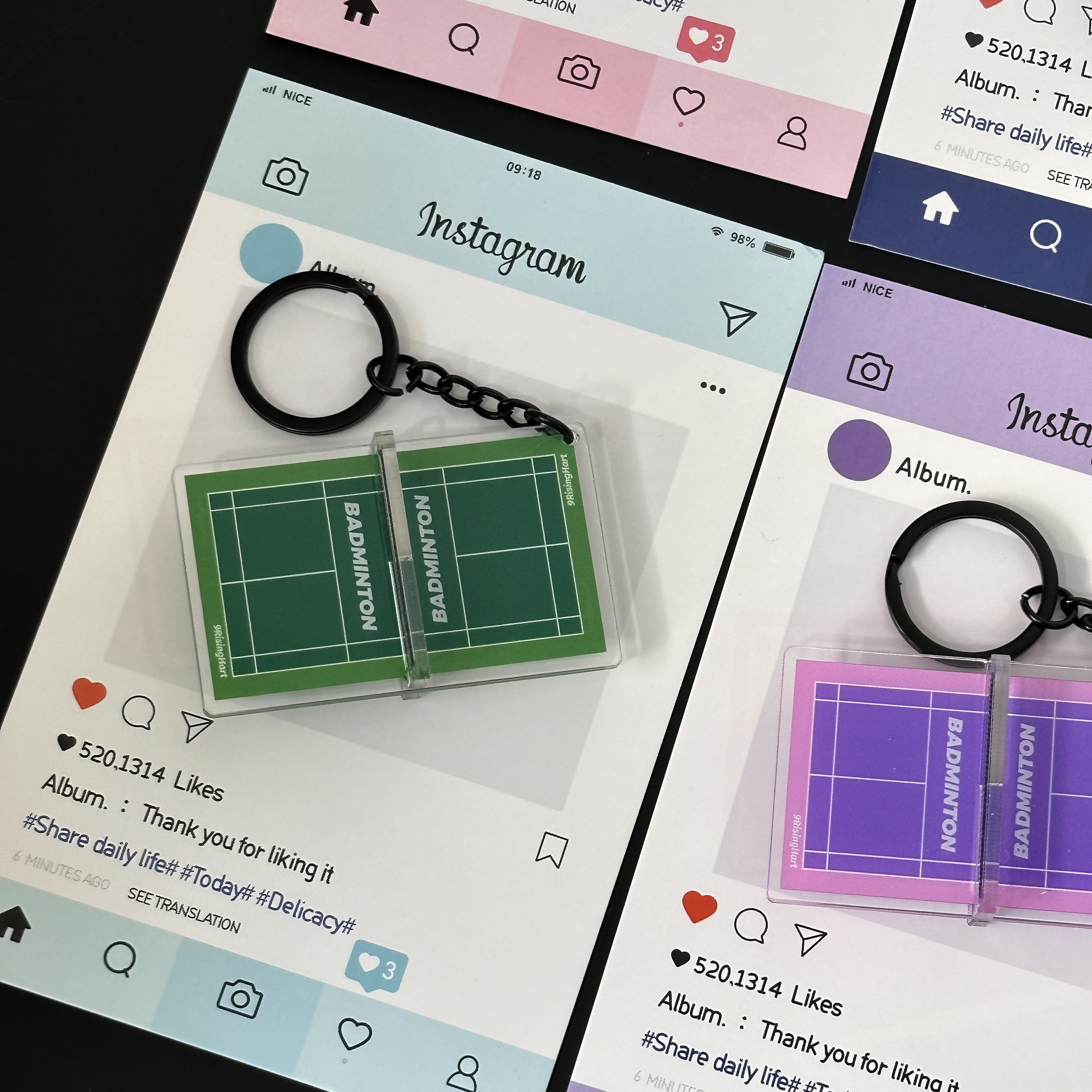 新款跨境立体羽毛球场文创礼品挂饰钥匙扣亚克力包包挂件运动饰品详情9