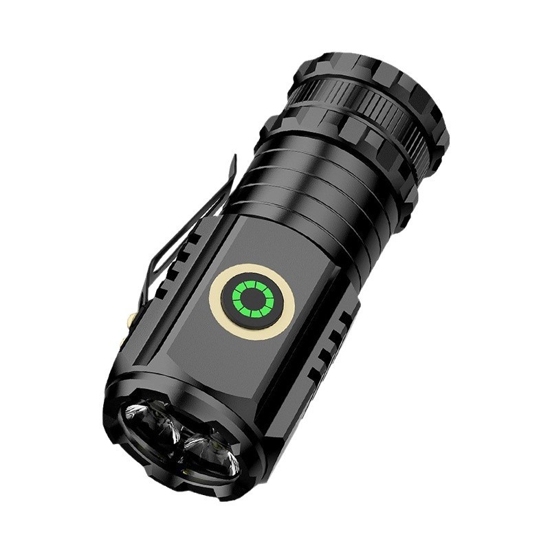 Outdoor mini flashlight, powerful laser cannon, three-eye multi-functional charging, portable, long-lasting, magnetic suction small flashlight Item Picture
