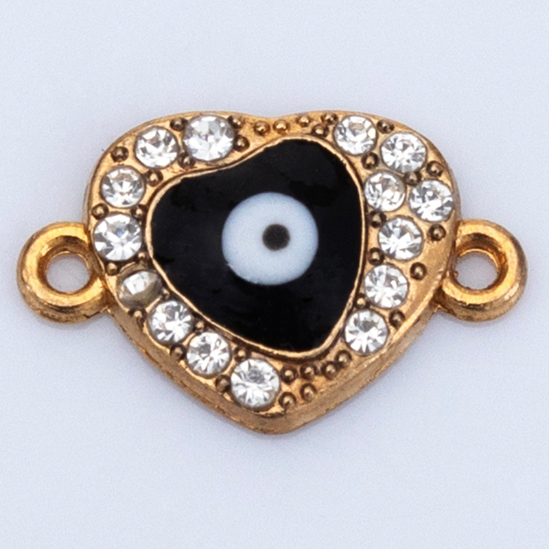 Creative diy accessories, new double-hanging heart-shaped devil's eye oil-dripping diamond necklace, bracelet, pendant, small pendant wholesale Item Picture