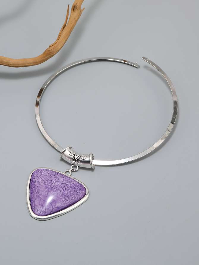 欧美复古波西米亚天然石淡雅紫色项链项链细节图