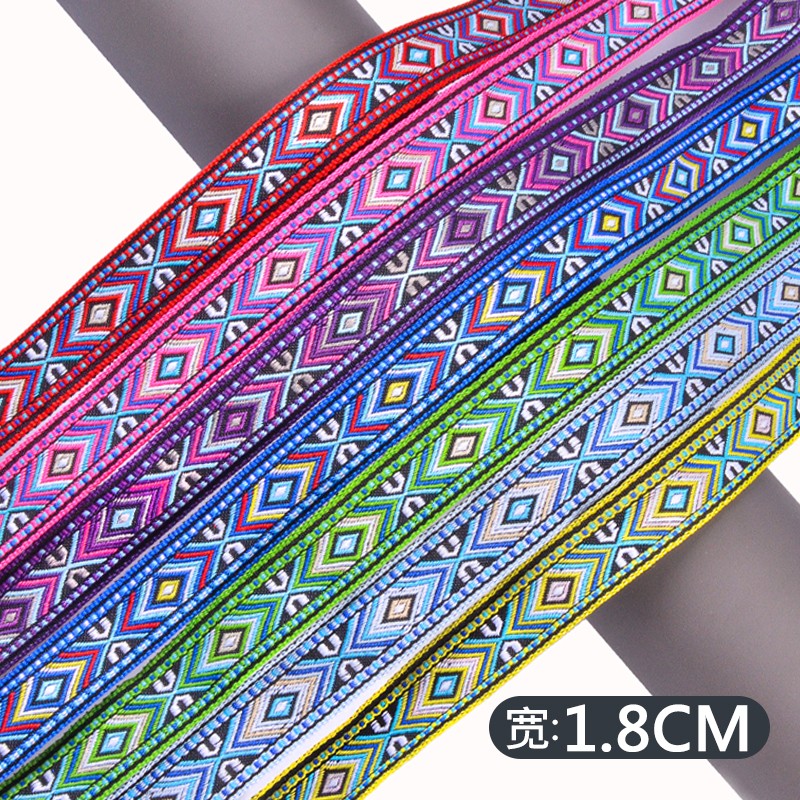 1.8cm ethnic webbing accessories, ethnic style polyester decorative materials, colored jacquard ribbons, edge wrapping fabric strips Application Scenario