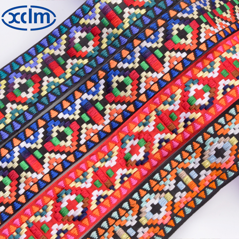 4.5cm ethnic woven tape, polyester tape, clothing accessories, decorative materials, colorful square jacquard tape, edge wrapping fabric strips Item Picture