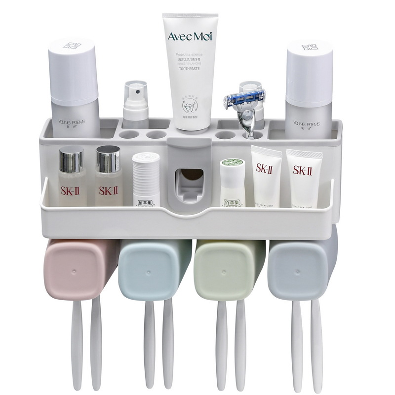 Toothbrush rack, toothbrush holder, mouthwash cup, bathroom storage rack, no need for drilling, bathroom toiletry set, automatic toothpaste squeezing Item Picture
