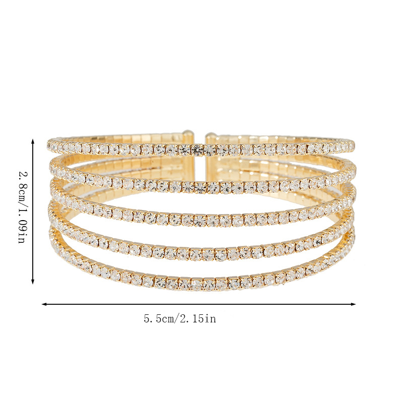 Factory direct sales of claw chain jewelry, cross-border export jewelry, 5-row three-dimensional full water diamond open bracelet, evening party and gathering jewelry Specification image