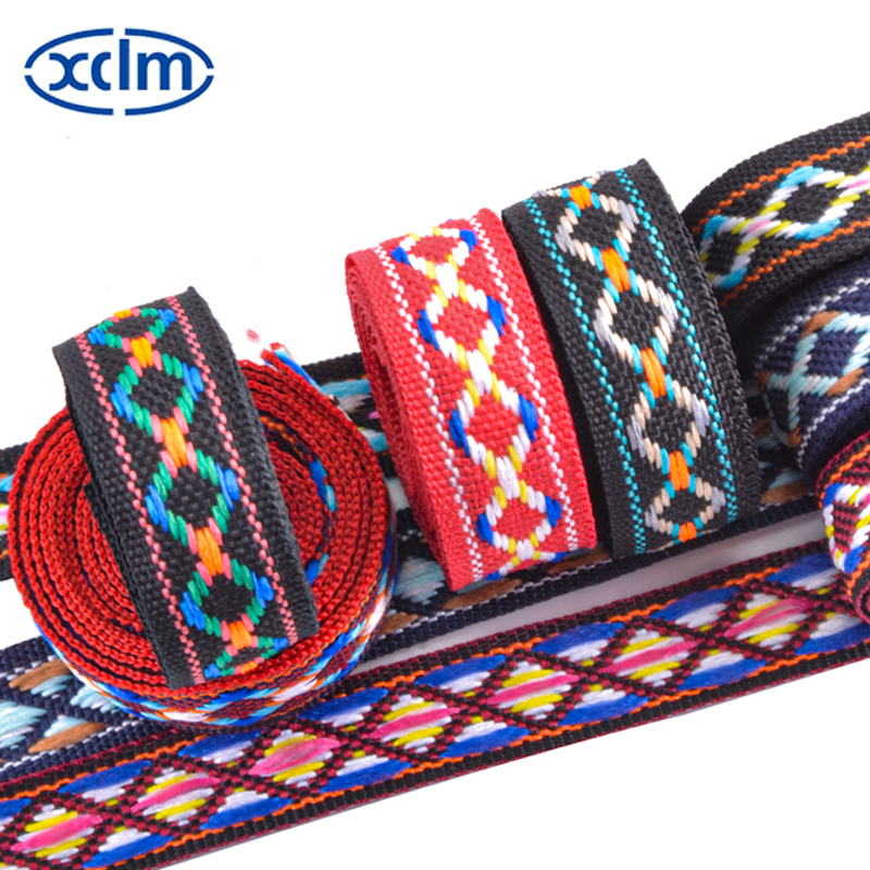 1.4cm ethnic webbing accessories, jacquard ribbon, polyester decorative narrow strips, colored jacquard webbing strips, edge wrapping fabric strips Item Picture