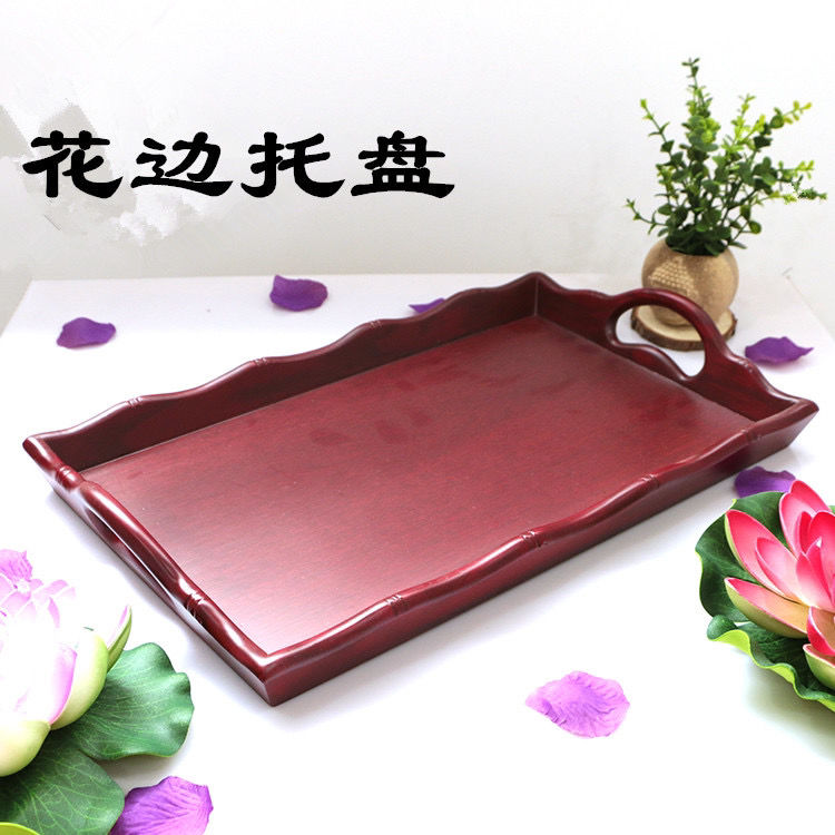 戒定真香盘棕色长方形木质直边托盘寺院法会佛堂用品厂家直销