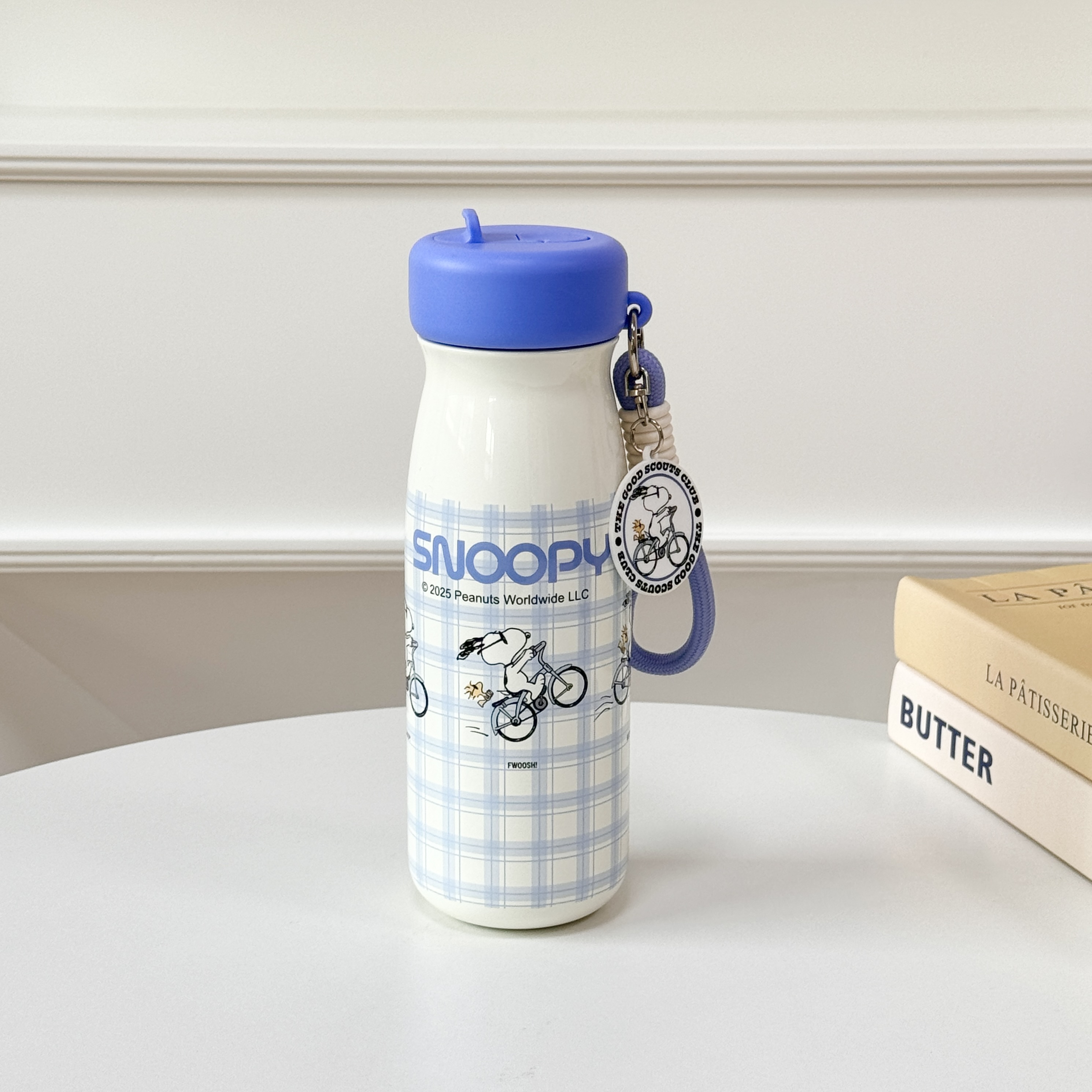 TinkerTot Snoopy Official authorized stainless steel whistle, straw cup, insulated cup 550ml, yellow/blue Item Picture