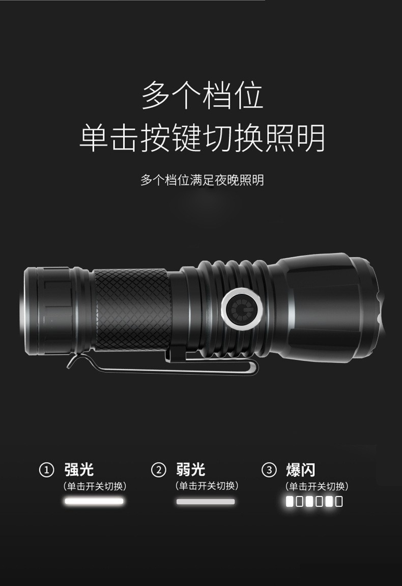 强光超亮迷你手电户外远射长续航手电筒铝合金便携手握式电筒批发详情7