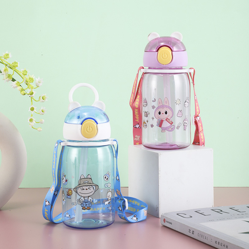 H164-HY-046 Student Straw Cup, Children's Water Cup Straw Cup, cute cartoon plastic Cup for students, Portable water cup Specification image