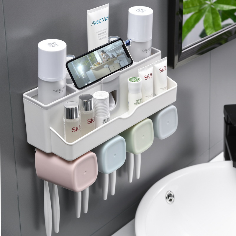 Toothbrush rack, toothbrush holder, mouthwash cup, bathroom storage rack, no need for drilling, bathroom toiletry set, automatic toothpaste squeezing details Picture