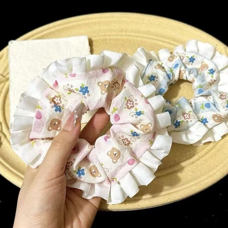毛绒发圈头饰缎面网纱大肠圈小熊皮筋发绳可爱发饰儿童发圈